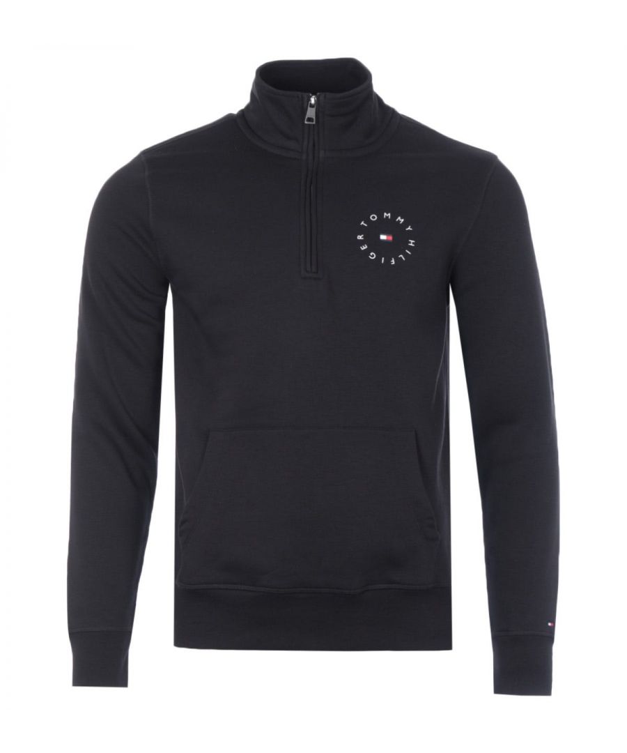 Image for Tommy Hilfiger Roundall Logo Organic Cotton Blend Half Zip Sweatshirt - Black