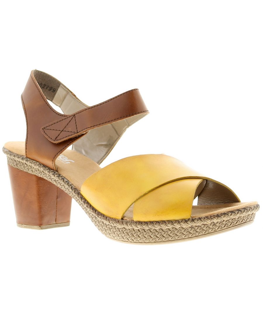 Image for Ladies Heeled Leather Upper Sandals With Brown Strap And Heel, Sling Back With Hook And Loop Fasteni