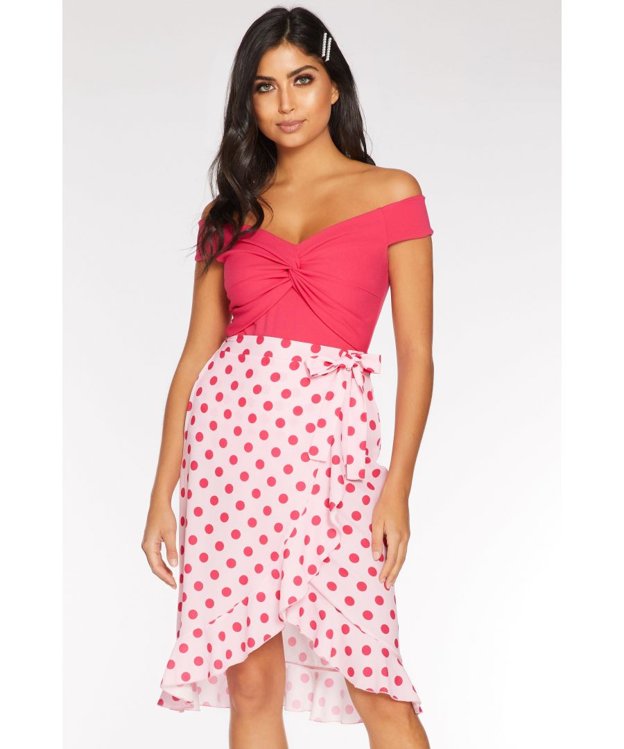 Image for Petite Pink Polka Dot Wrap Frill Skirt