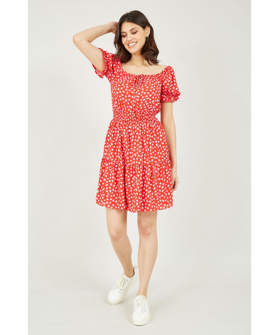 Red Heart Printed Bardot Skater Dress