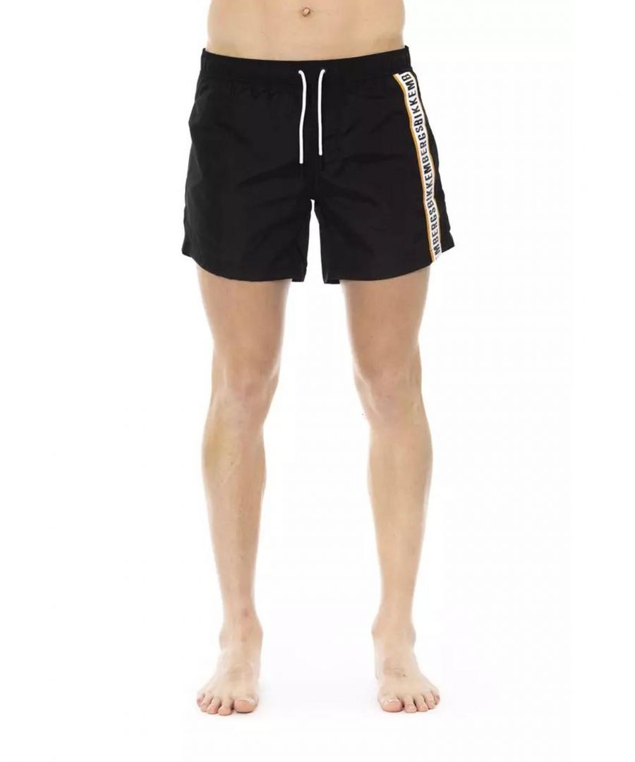 Bikkembergs Mens Swim Shorts with Tape - Black Polyamide - Size X-Large