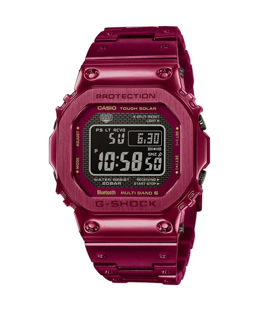 This Casio G-shock Digital Watch for Men is the perfect timepiece to wear or to gift. It's Red  Rectangular case combined with the comfortable Red Stainless steel watch band will ensure you enjoy this stunning timepiece without any compromise. Operated by a high quality Quartz movement and water resistant to 20 bars, your watch will keep ticking. This sporty and clasical watch is perfect for every occasion!-The watch has a calendar function: Day-Date, Bluetooth, Solar Powered, Stop Watch, Worldtime,Light High quality 21 cm length and 24 mm width Red Stainless steel strap with a Fold over with push button clasp Case Measurement: 35x43 mm,case thickness: 13 mm, case colour: Red and dial colour: Red