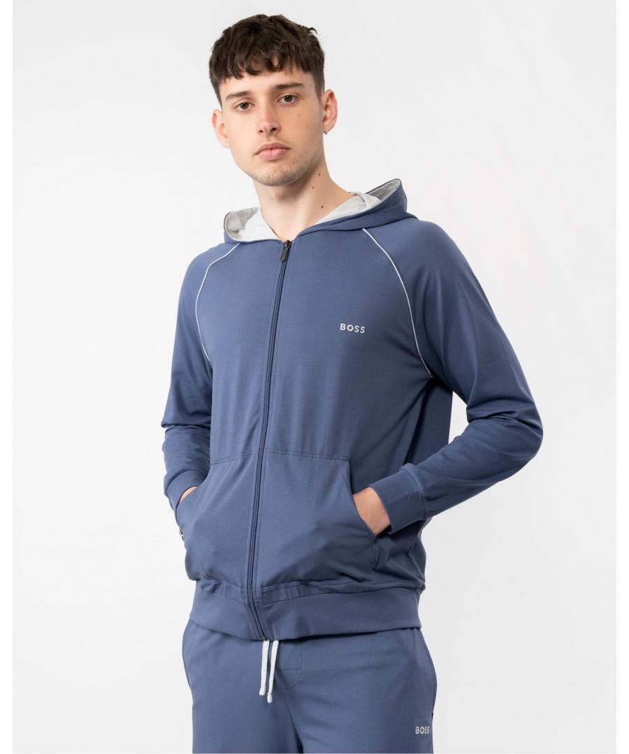 Boss Orange Mix&Match Mens Full Zip Loungewear Hoodie in Stretch Cotton with Embroidered Logo - Navy - Size Medium