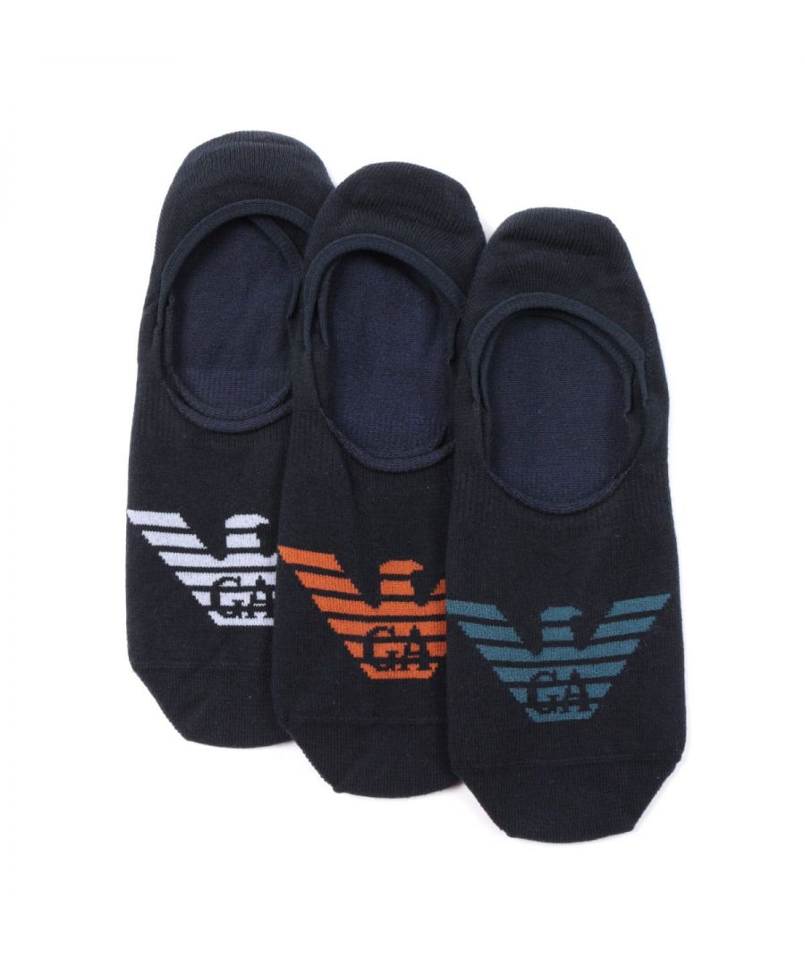 Refresh your essentials with this three pack of invisible socks from Emporio Armani Loungewear. Crafted in a cotton-rich blend with added stretch for superior comfort. Featuring a rubber grip ensuring a secure fit. Finished with the Emporio Armani eagle logo.Three Pack, Stretch Cotton Blend, Invisible Sock Cut, 70% Cotton, 28% Polyamide & 2% Elastane, Emporio Armani Branding.