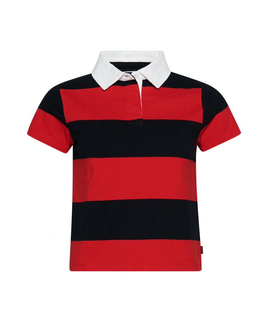 Keep a relaxed sporty vibe all season in our Vintage Stripe Rugby Top. Cosy and stylish, the perfect casual piece.Loose Fit – where comfort meets cool, a stylish loose cut makes this a must-have shapeShort sleevesSingle collarButton fasteningSignature logo tab