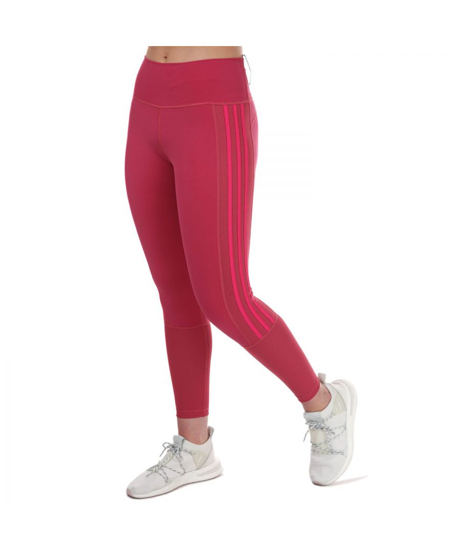 adidas Womenss Believe This 2.0 3-Stripes Tights in Pink Nylon - Size 4 UK