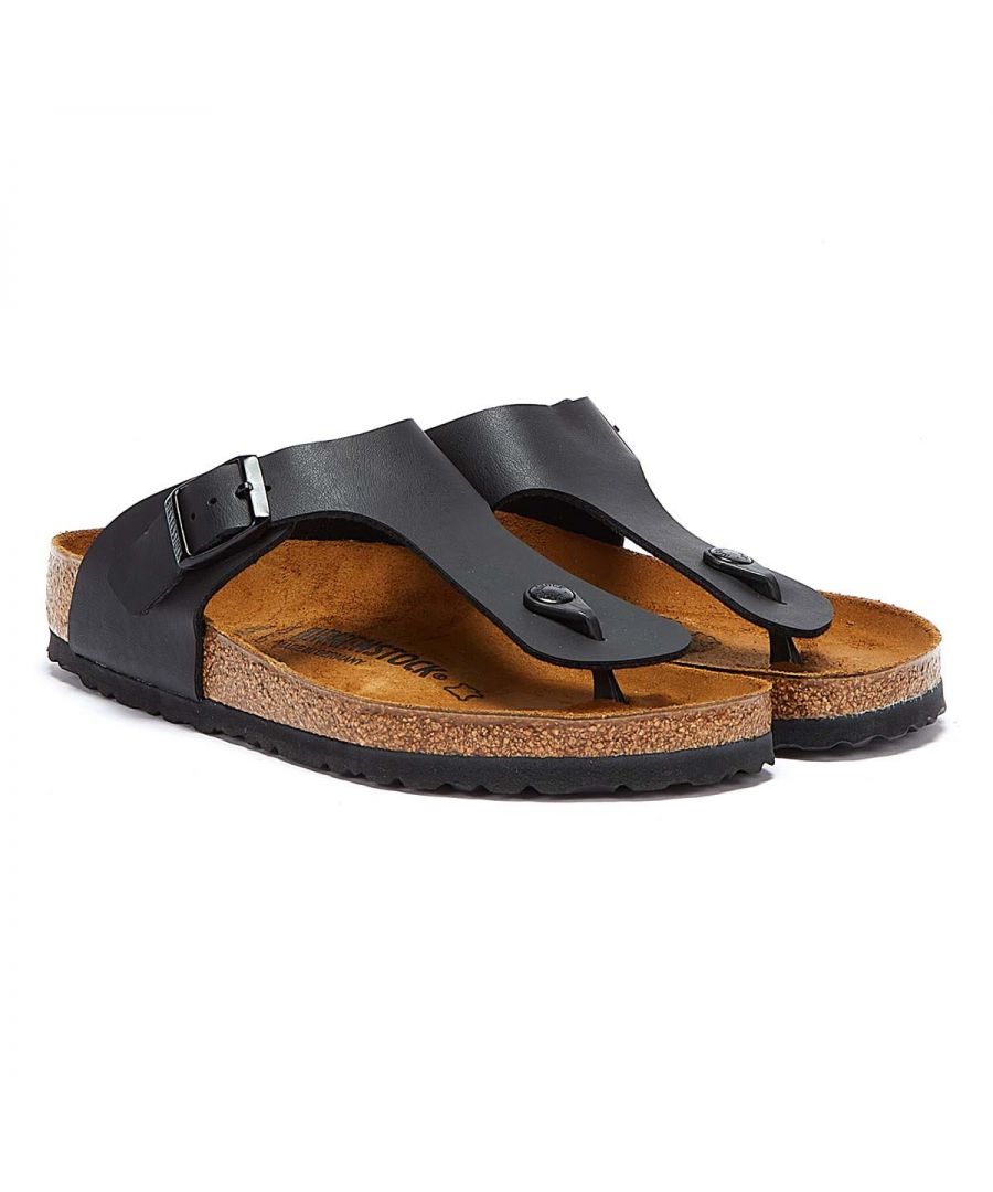 Birkenstock Ramses is a traditional thong-style sandal for men. The Birkenstock Ramses features a single strap with a buckle to adjust for your fit and comfort. Ramses has a synthetic upper which comes in a variety of colours. Birkenstock Ramses also feature a securing toe post set on the cork and latex footbed which is designed to fit to the unique contours of your foot. The footbed also has a suede lining for additional comfort. Birkenstock's shock absorbing EVA sole completes the Ramses sandal.