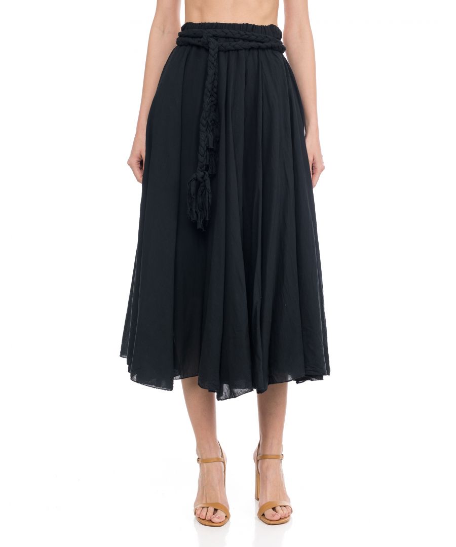 Image for Maxi skirt with braided rope belt and elastic waist