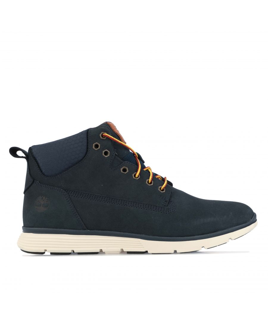 Mens Timberland Killington Chukka Boot in navy.- Premium nubuck leather.- Lace fastening.- Lightly padded ankle and tongue. - SensorFlex™ technology.- Branding to the tongue and side.- Pull tab to heel.- Dynamic SensorFlex™ technology is a three-layer system for support  suspension and flexibility underfoot. - Rubber heel and outsole for grip.- Ref: A1OEM0191