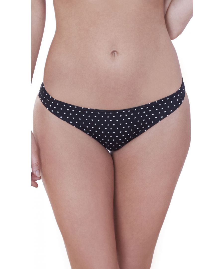 Lepel Mini Heart classic mid rise bikini briefs are designed with really cute small white hearts over a black satin base, these bikini briefs are the perfect choice to look hot on the beach or by the poolside.