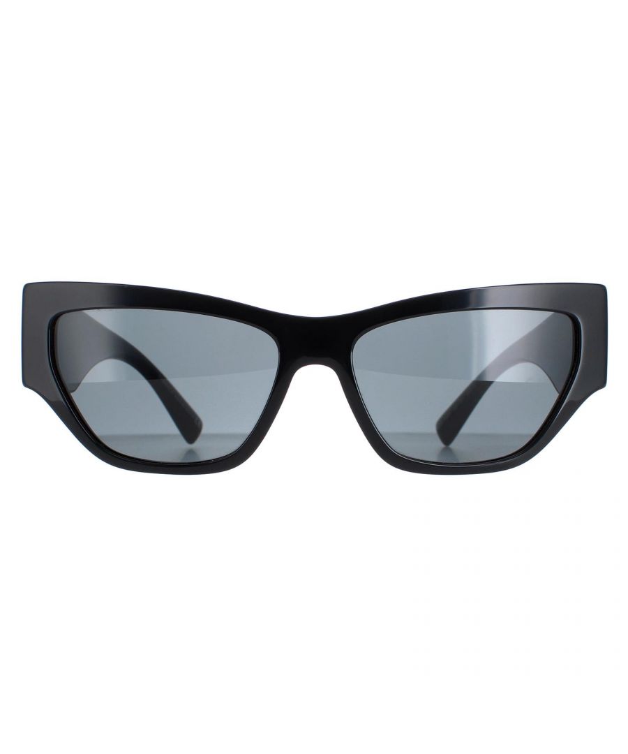 Versace Cat Eye Womens Black Dark Grey Polarized VE4383  Sunglasses are a statement piece that seamlessly blend style and function. The sleek and modern design features a full-rimmed cat eye frame made from durable and lightweight acetate, with the iconic Versace logo prominently displayed on the temples. These sunglasses are perfect for adding a touch of luxury to your everyday look.