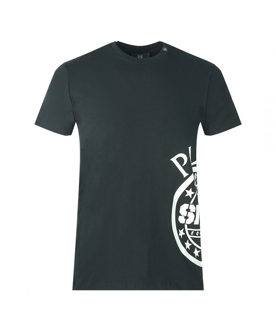 Philipp Plein Sport Side Logo zwart T-shirt. Philipp Plein sport zwart T-shirt. Stretch pasvorm 95% katoen, 5% elastaan. Gemaakt in Italië. Plein Sport groot merklogo. Stijlcode: TIPS129IT 99
