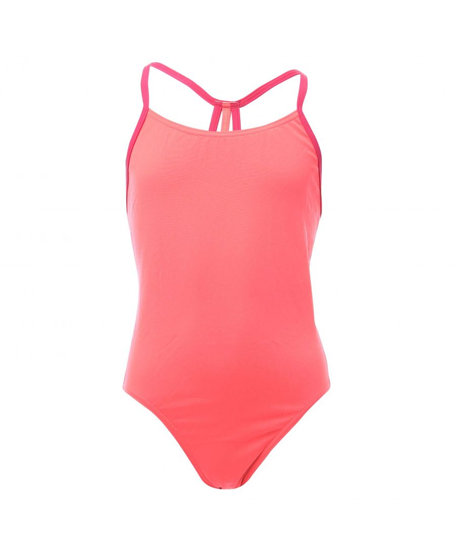 Speedo Girls Girl's Lane Line Back Swimsuit in Red - Pink - Size 13-14Y