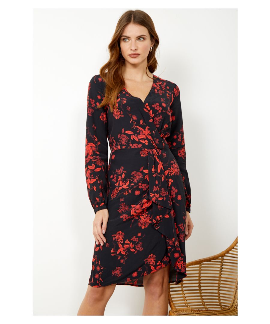 REASONS TO BUY: \n\nBuy yourself flowers\nThe wrap dress goes luxe\nCinched waist and ruched front – it’s a real figure flatterer \nIt's work-friendly and date night sexy\nThrow on ankle boots and a biker\nTry with court shoes and a clutch bag