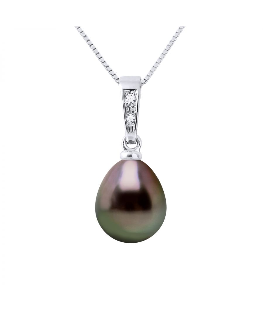 Necklace Diamonds 0,01 Cts true Cultured Tahitian Pearl Pear Shape 9-10 mm White Gold Ce Necklace vous sera livré sous écrin une chaîne Argt 925 offerte Length 42 cm , 16,5 in - Our jewellery is made in France and will be delivered in a gift box accompanied by a Certificate of Authenticity and International Warranty