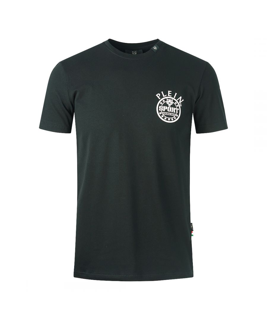 Philipp Plein Sport Equipment Logo Black T-Shirt. Philipp Plein Sport Black T-Shirt. Stretch Fit 95% Cotton, 5% Elastane. Made In Italy. Plein Branded Badges. Style Code: TIPS124 99