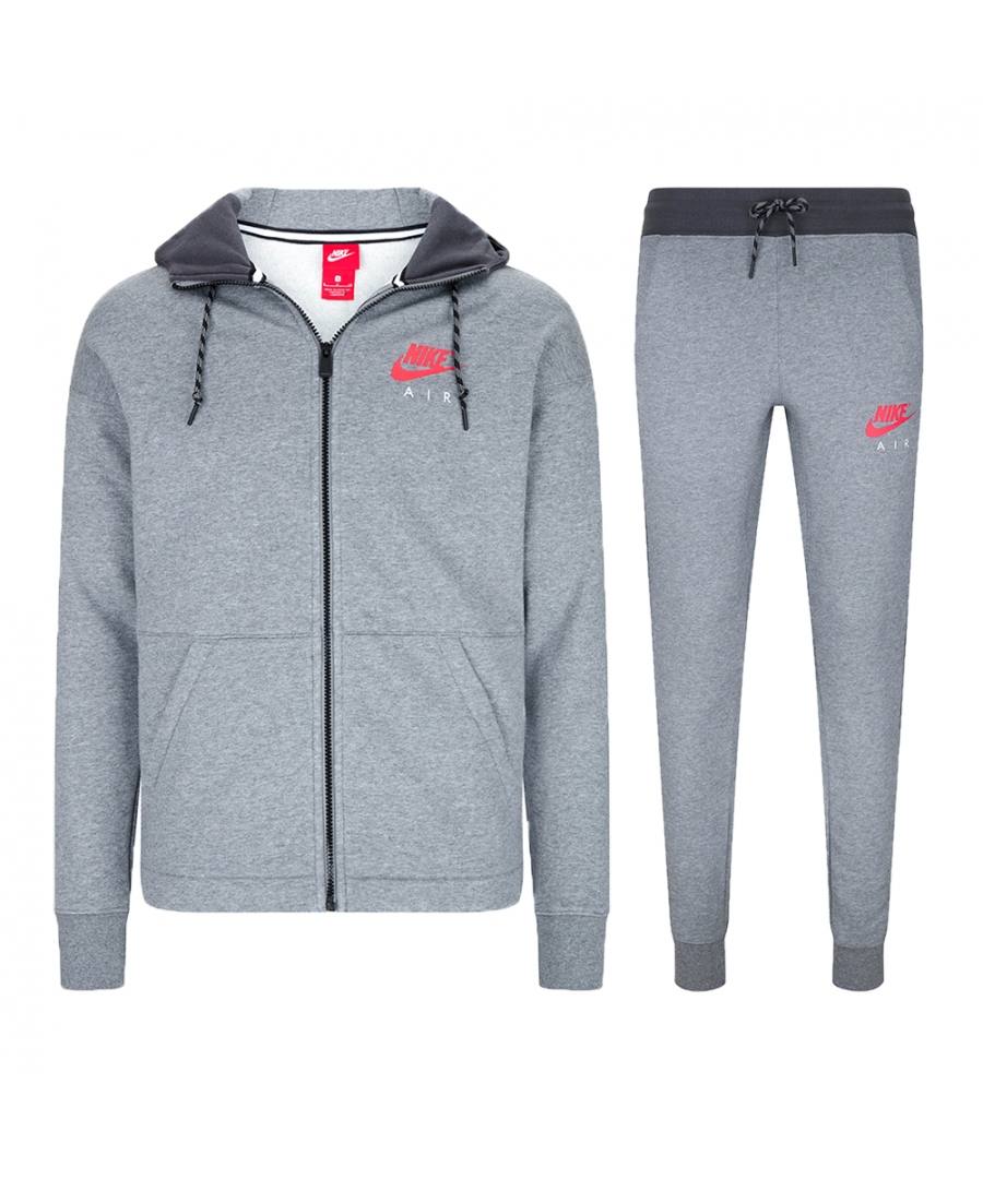 Nike Air Mens Full Zip Tracksuit, Carbon Heather & Anthracite - Grey Cotton - Size Small