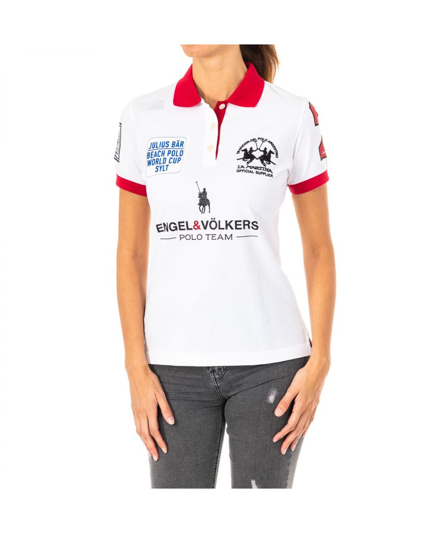 La Martina Womenss short-sleeved polo shirt with lapel collar 2WPG75 - Multicolour Cotton - Size X-Large