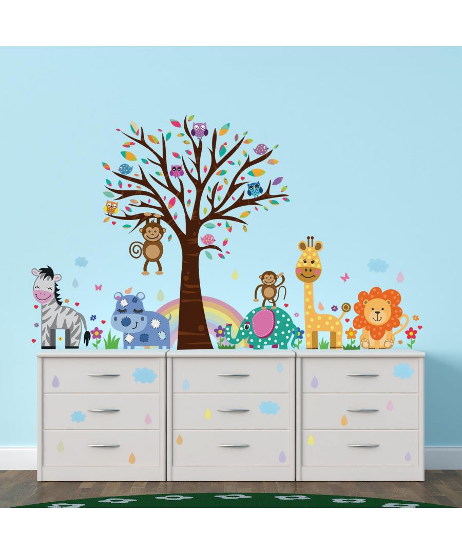 Image for Happy London Zoo With Rainbow  Wall Stickers Kids Room, nursery, children's room, boy, girl