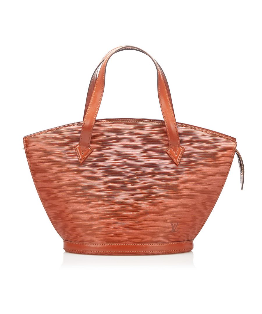 VINTAGE. RRP AS NEW. The Saint Jacques features an epi leather body, a top zip closure, and an interior slip pocket.Exterior back is discolored. Exterior bottom is discolored. Exterior corners is discolored. Exterior front is discolored. Exterior handle is discolored and out of shape. Exterior side is discolored. Zipper is scratched and tarnished.\n\nDimensions:\nLength 24cm\nWidth 23cm\nDepth 10cm\nHand Drop 13cm\nShoulder Drop 13cm\n\nOriginal Accessories: This item has no other original accessories.\n\nSerial Number: VI0914\nColor: Brown\nMaterial: Leather x Epi Leather\nCountry of Origin: France\nBoutique Reference: SSU117394K1342\n\n\nProduct Rating: GoodCondition