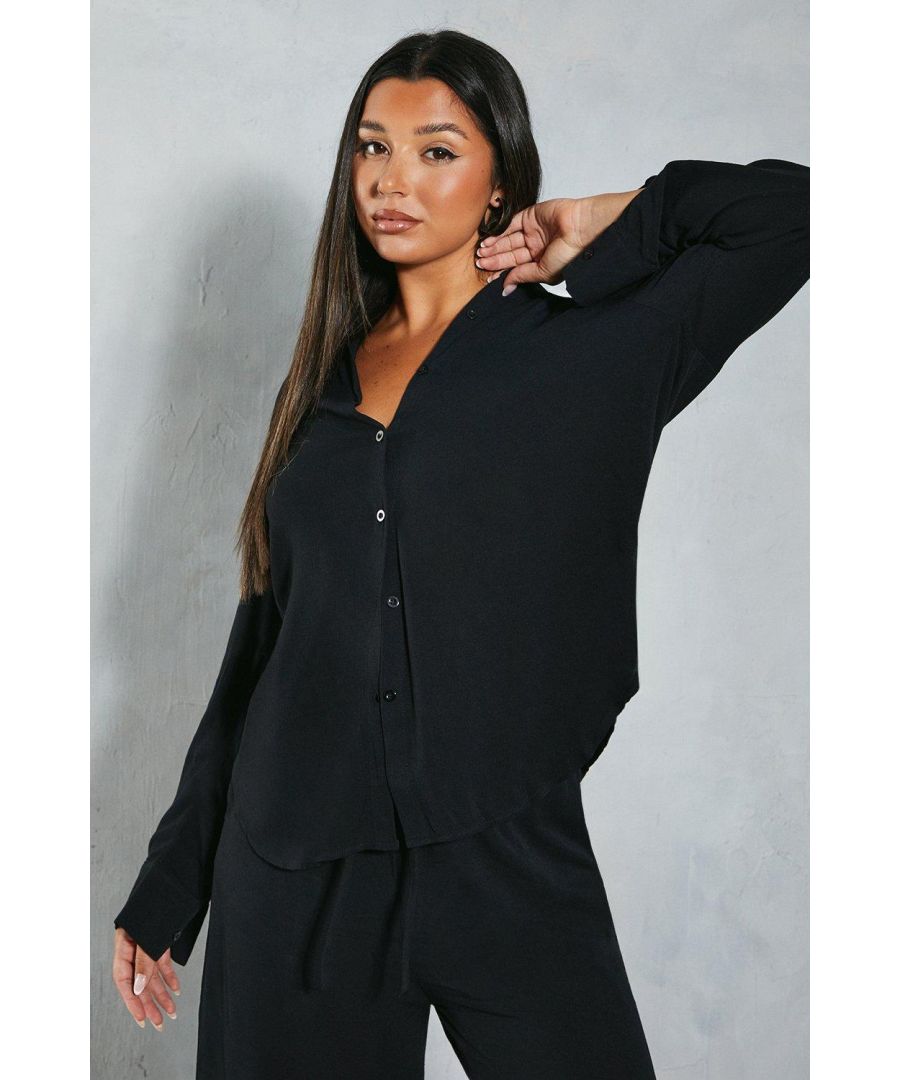 MissPap Womens Crinkle Sheer Oversized Shirt - Black Viscose - Size 6 UK