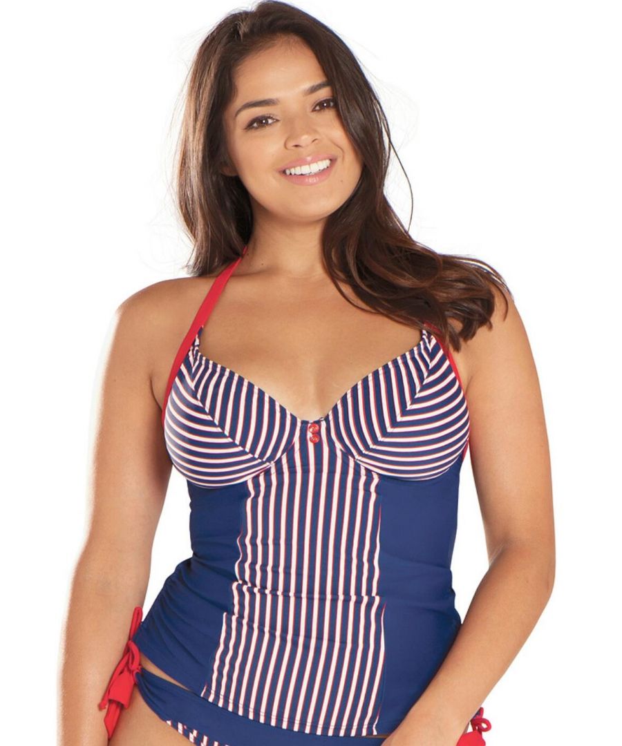 Curvy Kate Womens Ahoy Halterneck Tankini Top - Blue - Size 36D