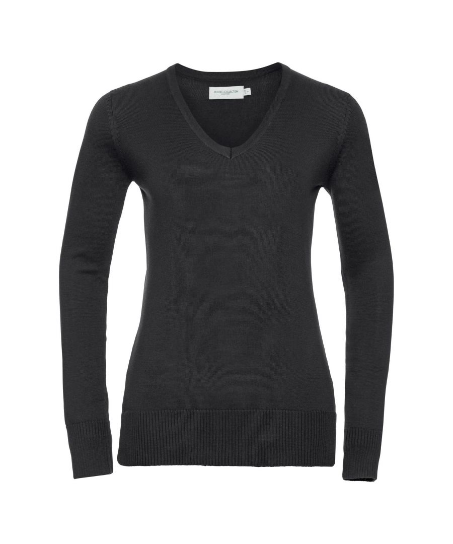 Image for Russell Collection Ladies/Womens V-Neck Knitted Pullover Sweatshirt (Black)