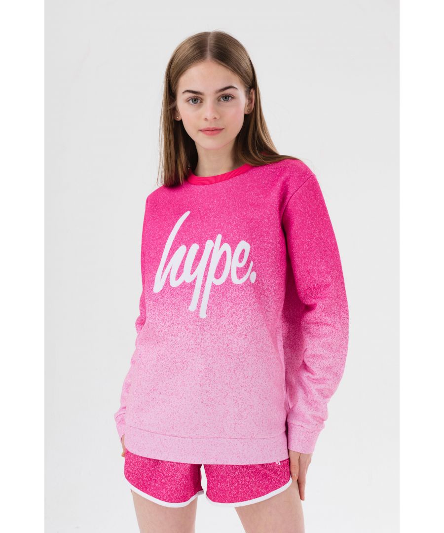 Hype Boy's Girl's Speckle Fade Script Crew Neck|Size: 3-4 Years|pink