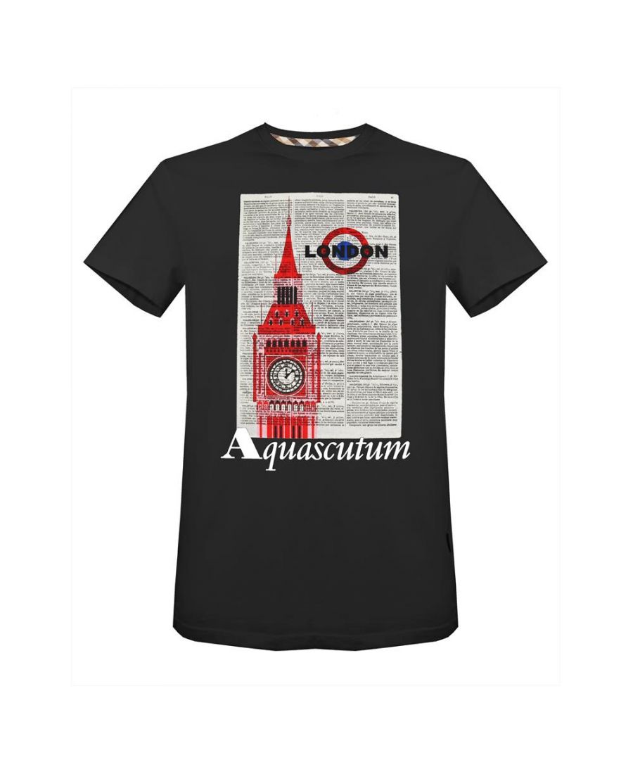 Aquascutum Mens T-Shirt with Big Ben Design in Black