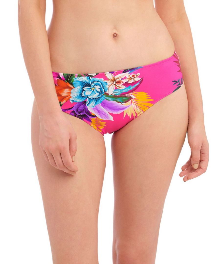 Fantasie Halkidiki Mid Rise Bikini Brief. Providing moderate rear coverage and a summery floral print. The product is recommended for gentle wash only.
