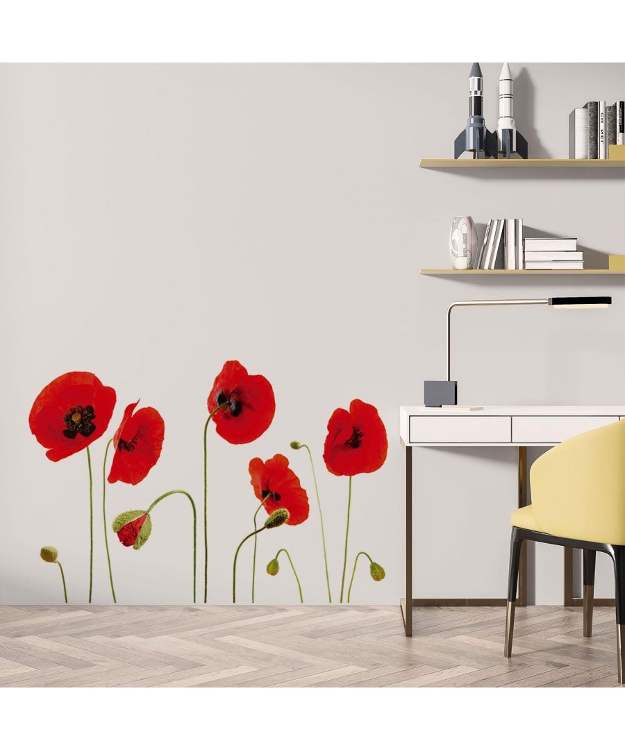 Image for Red Poppy Flowers wall decal, wall decal bedroom, wall decal living room, wall decoration living room, wall stickers 2 sheets of 30 x 60 cm with 25 pieces of stickers