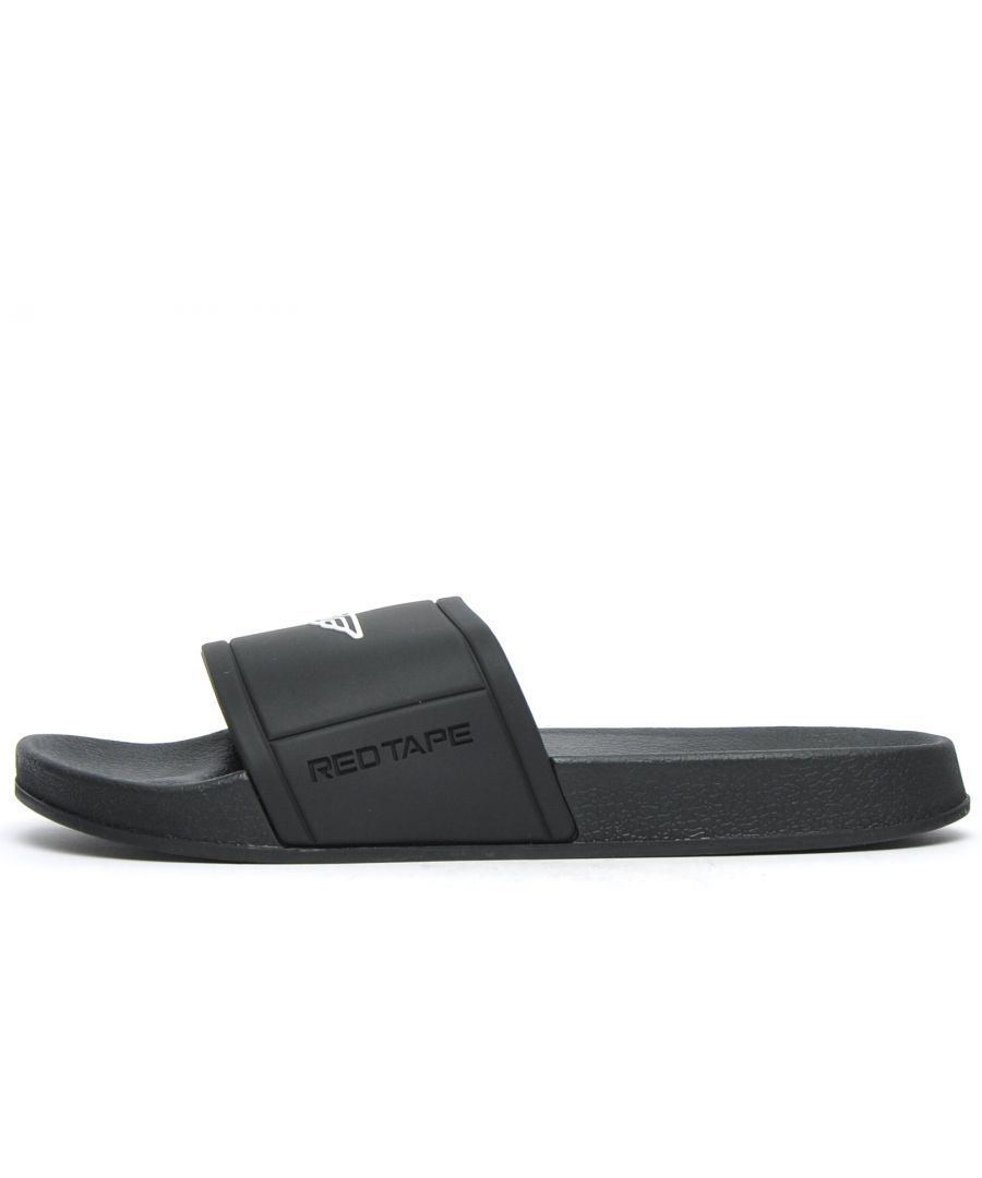 Embrace all day everyday super comfy wear this summer season in these superlite mens designer sliders from Red Tape\n Featuring a classic slip-on design, boasting a moulded footbed and textured tread for extra grip finished with high end designer brand detailing to the strap and brand logo lettering to the sidewall for a designer look.\n Whether youre on holiday, round the pool, on the beach or using for downtime wear after a hard day at the gym the super lightweight Red Tape Silva is a great go to option that you shouldnt be without\n - Premium Slides\n - Slip on / off design offers effortless wear\n - One-piece bandage style strap offers comfort and support\n - Synthetic construction provides durability\n - Comfort moulded footbed delivers fatigue free wear\n - Super lightweight model\n - Red Tape branding\n Please Note: These sandals are supplied Poly Bagged (without box)
