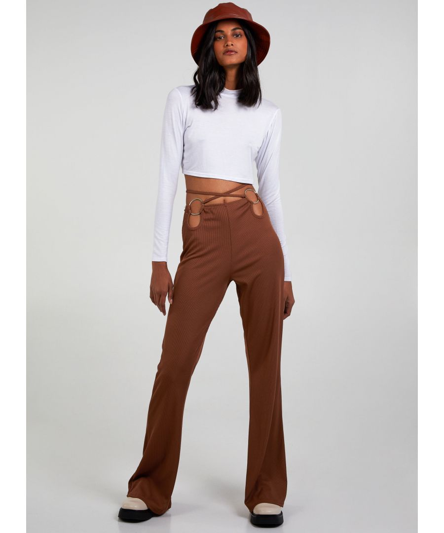 Image for BLISSFUL  - Cut Out Ribbed Flare Trousers