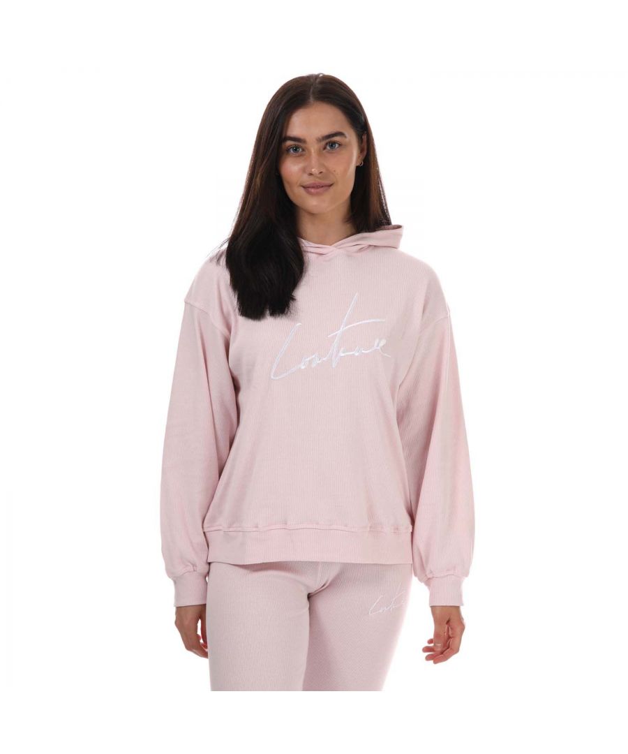 Couture Club Signature geribde hoodie voor dames, roze