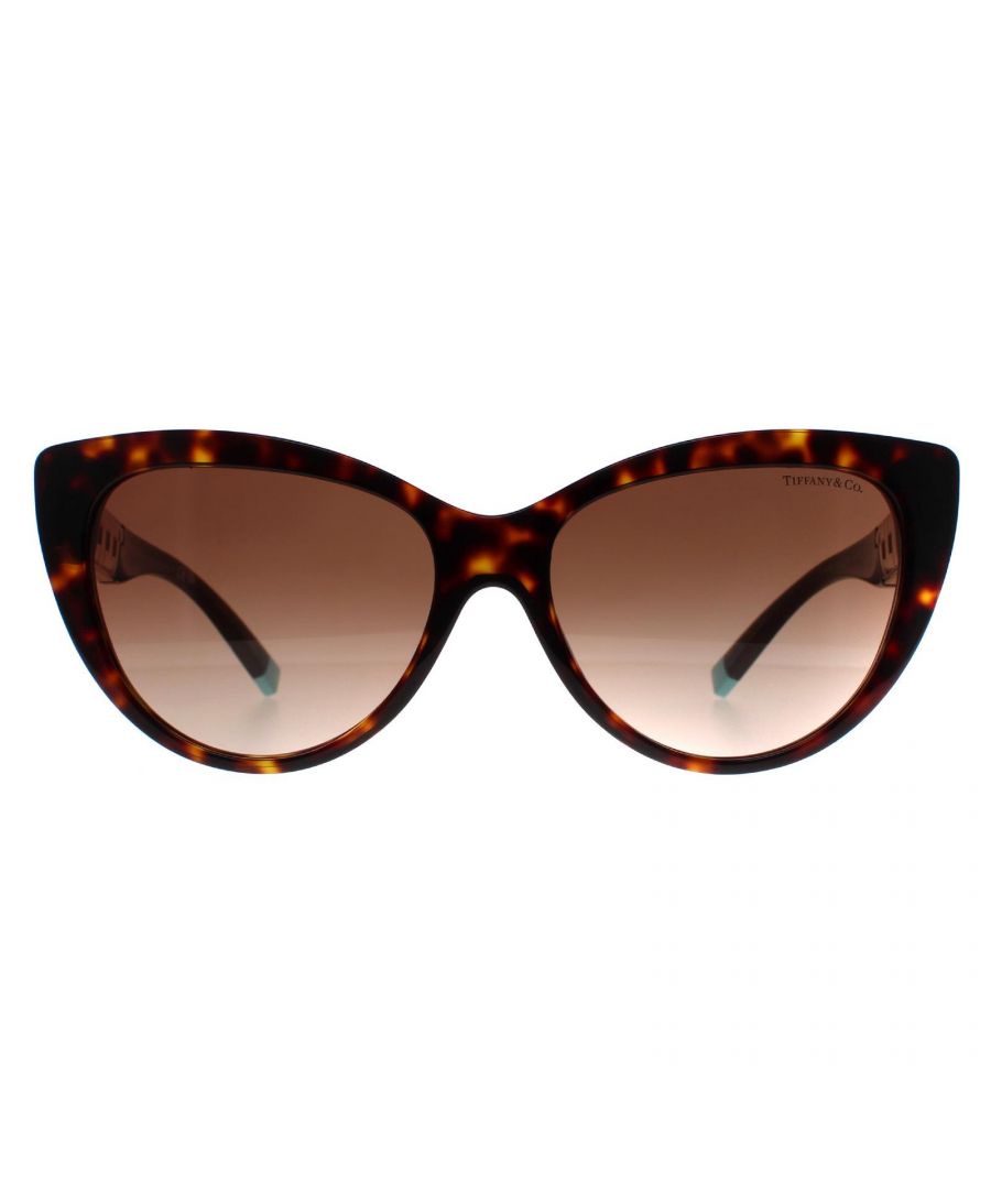 Tiffany Cat Eye Womens Havana Brown Gradient TF4196  Sunglasses are a modern design crafted from high-quality acetate, these sunglasses are both lightweight and durable, making them comfortable to wear for extended periods. The signature Tiffany & Co. chain emblem adorns the temples of these sunglasses, adding a touch of elegance and sophistication to the design.