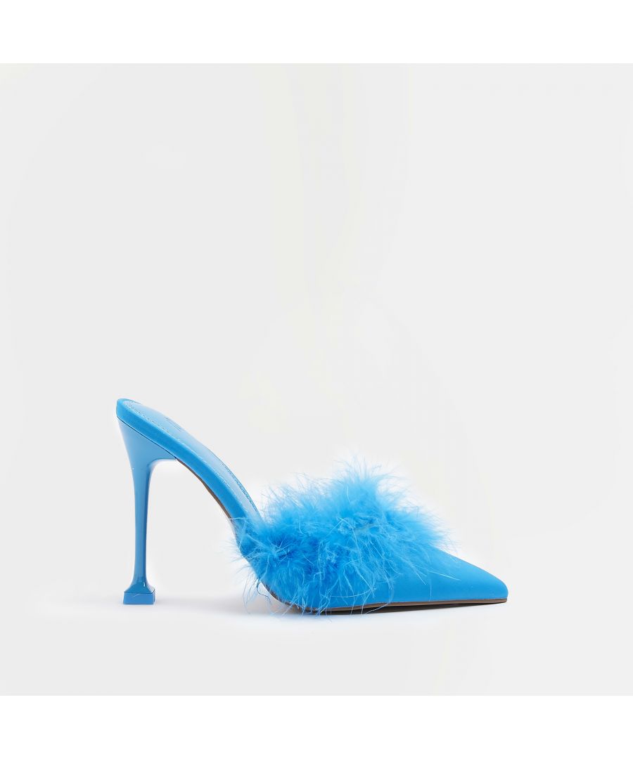 > Brand: River Island> Department: Women> Colour: Blue> Type: Sandal> Style: Slip On> Material Composition: Upper: Polyester, Sole: Plastic> Upper Material: Polyester> Occasion: Casual> Season: AW22> Closure: Slip On> Toe Shape: Round Toe> Heel Style: Stiletto> Heel Height: High (7.6-10 cm)