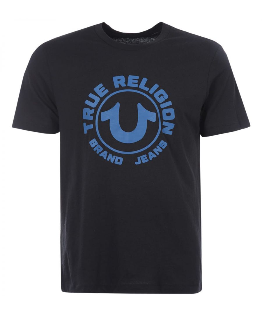 L.A. fashion brand  True Religion has become a global denim expert that has redesigned and reinvented the traditional five-pocket jean. They quickly became known for quality craftsmanship  bold designs and the iconic lucky horseshoe logo.The perfect logo tee for every season. Crafted from a soft cotton blend jersey  providing comfort and breathability. Featuring a classic crew neck design with short sleeves. Finished with the iconic horseshoe logo print on the chest.-Regular Fit-Cotton Blend Jersey-Ribbed Crew Neck-Short Sleeves-Logo Print-True Religion Branding