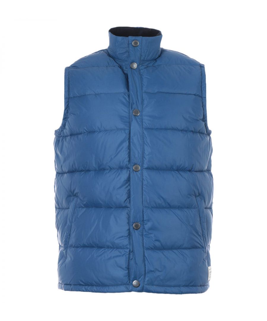 The perfect gilet for the transitional months, this lightweight gilet from Barbour  is crafted from pure nylon, in a mock neck collar design, that is slightly padded with their signature microfibre down. Featuring quilting, a snap button closure and side welt pockets. Finished with the signature Barbour  branding.\nRegular Fit, Pure (Recycled) Nylon Composition, Mock Neckline, Twin Welt Pockets, Branded Snap Closures, Barbour International Branding. Style & Fit:Regular Fit, Fits True to Size. Composition & Care:100% Nylon, Machine Wash.