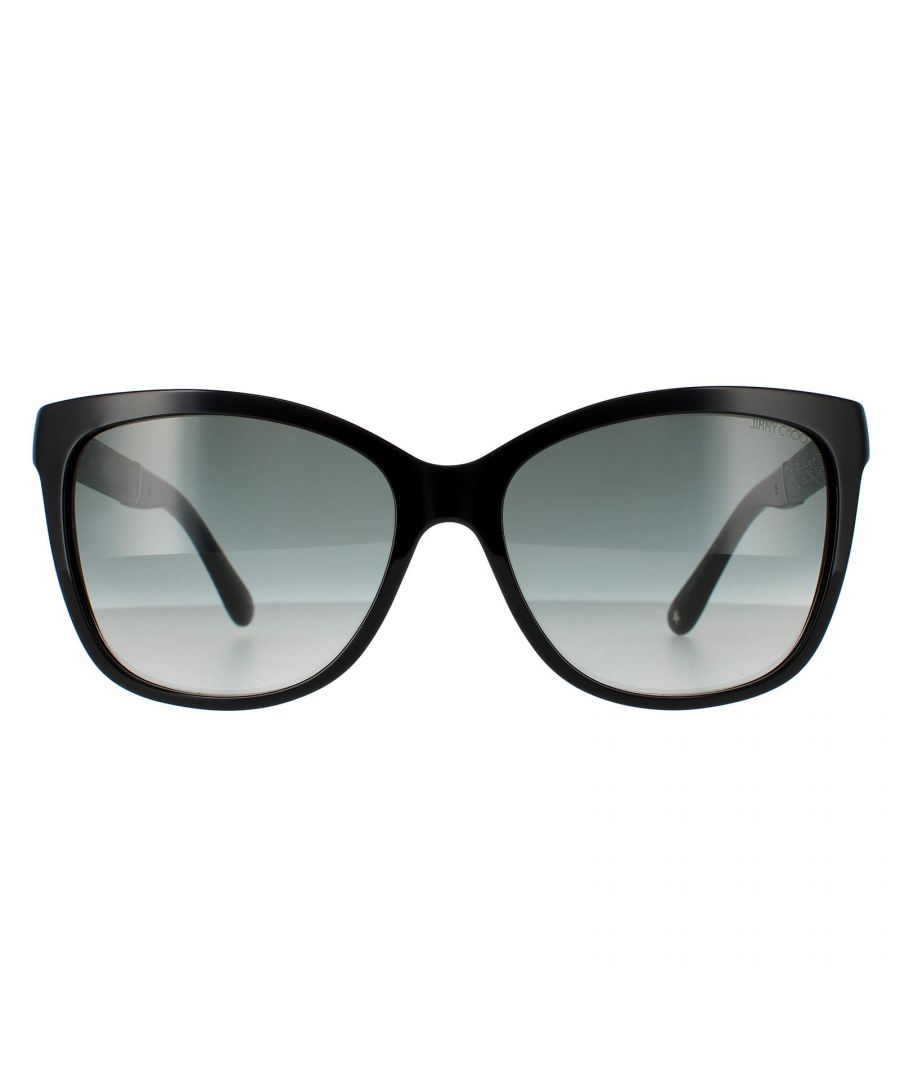 Jimmy Choo Square Womens Black Grey Gradient Sunglasses Cora/S are a square style crafted from lightweight acetate. The Jimmy Choo logo is engraved into the temple tips for brand authenticity.