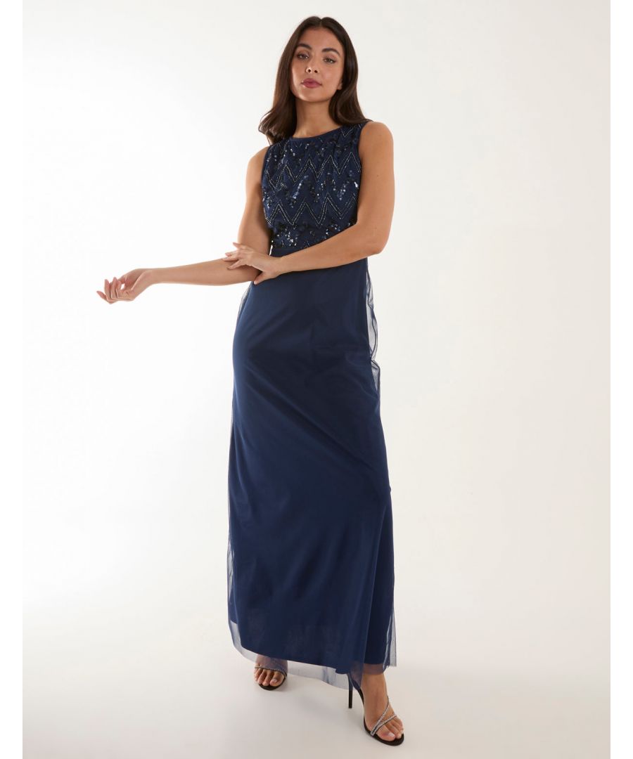 Blue Vanilla Womens Embellished Maxi Dress - Navy - Size 8 UK