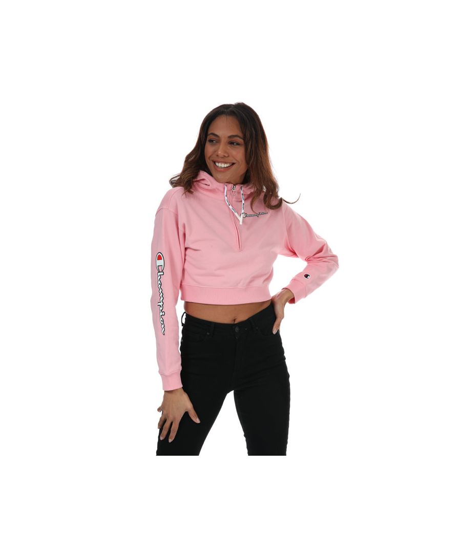 Women's Champion Scipt Logo Half Zip Hoody in Pink