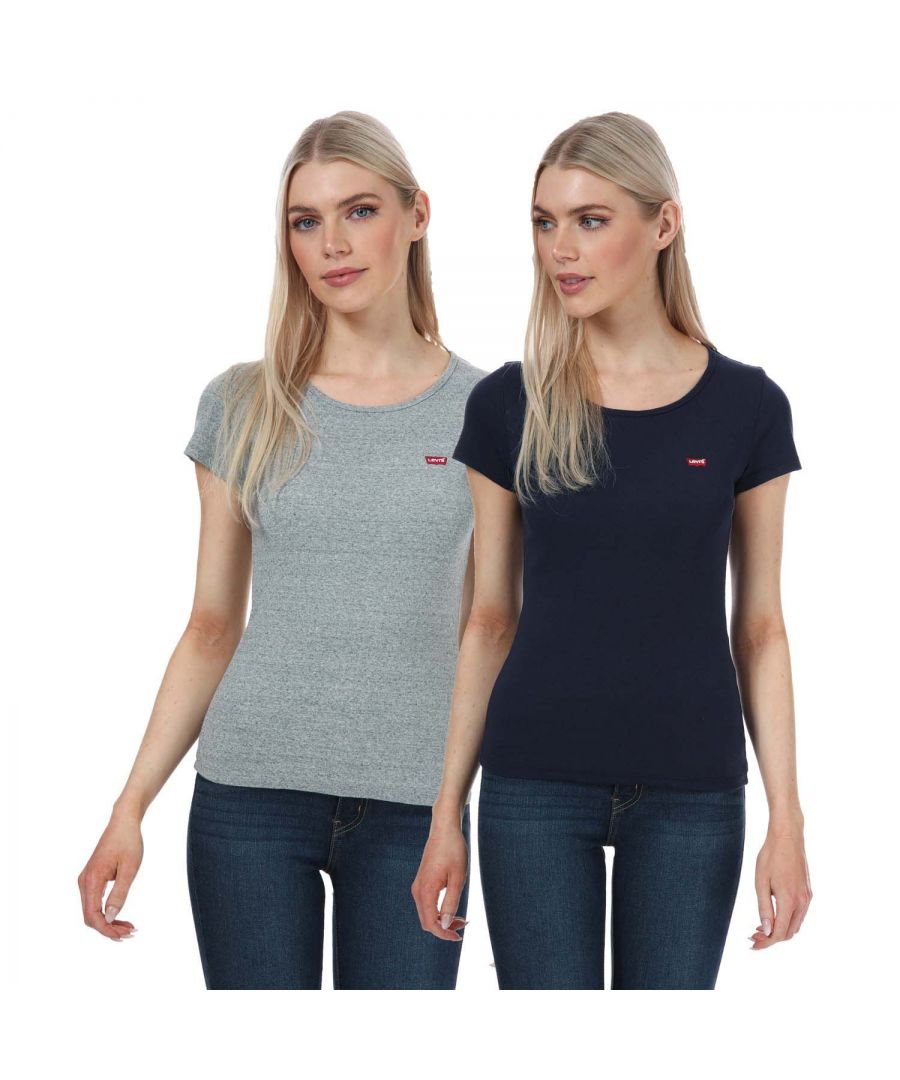 Levi's T-shirt met ronde hals voor dames, set van 2, marineblauw-grijs.