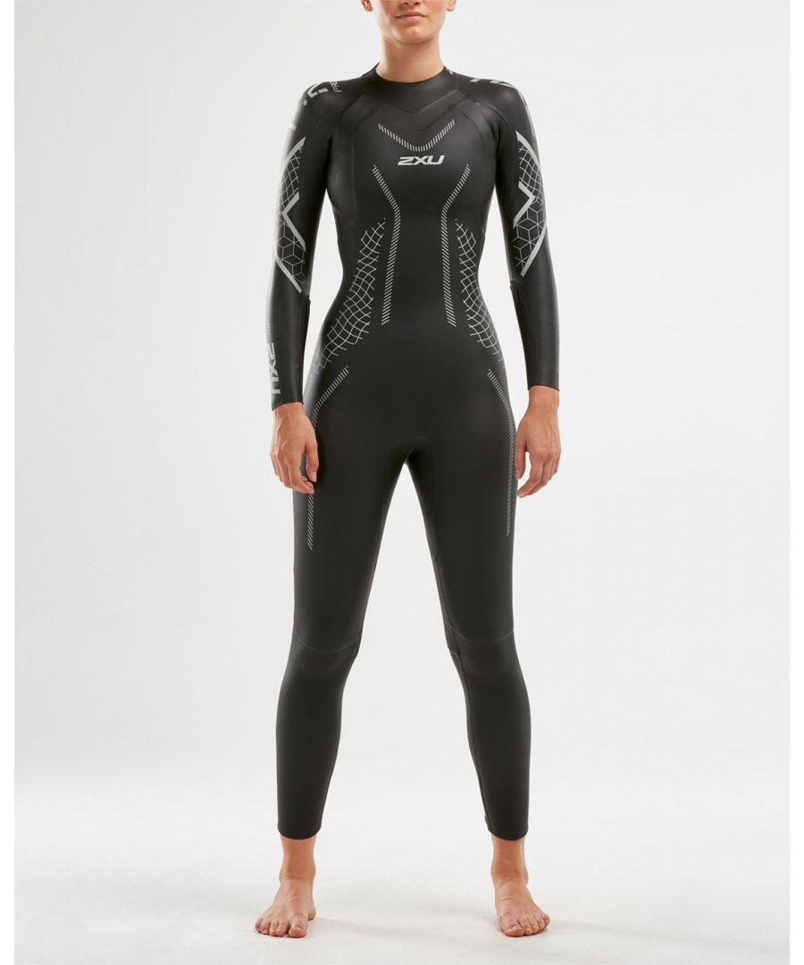 2xu womens p:2 propel wetsuit black/textural geo - black & silver sponge rubber - size small