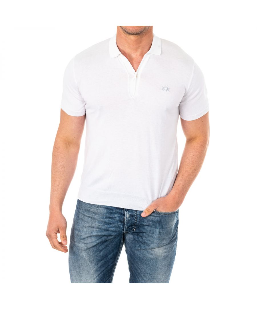 La Martina Mens Short-sleeved polo shirt with classic cut and lapel collar HMSA01 for men - White Cotton - Size 3XL
