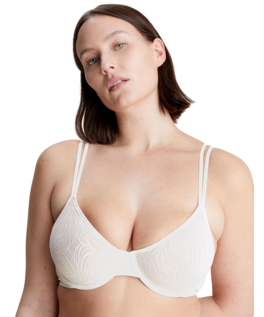 Calvin Klein Womens 000QF7103E Sheer Marquisette Unlined Demi Bra - White - Size 38DD