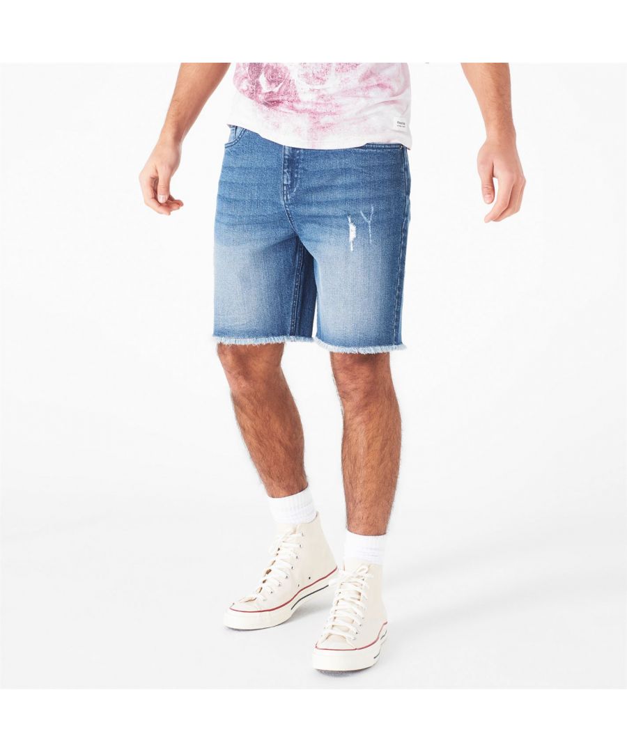 Firetrap Denim Shorts Mens - These Firetrap Denim Shorts are crafted with a button fastening waist and a zip up fly for a secure fit. They feature belt loops as well as five pockets and are a lightweight construction. These shorts are designed with distressed detailing and are complete with Firetrap branding.