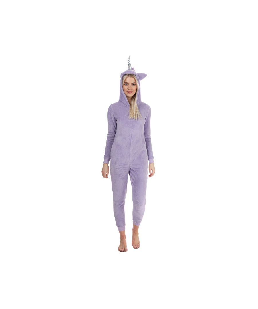 Womens Brave Soul Slim Fit Unicorn Onesie in lilac.- Plush onesie in a magical unicorn design.- Hooded with contrast lining and unicorn detail.- Front zip fastening.- Ribbed cuffs.- Regular fit.- 100% Polyester.- Ref: LON463MAJESTIC