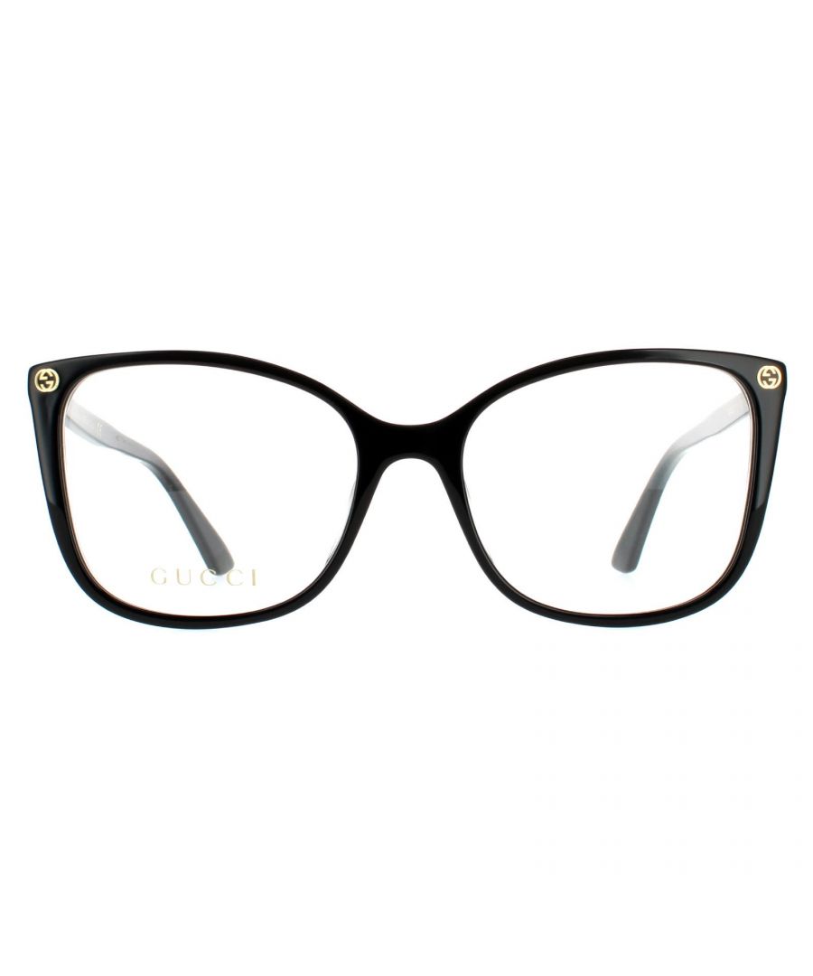 Gucci Cat Eye Womens Black  GG0026O  are a cat eye style crafted from lightweight acetate and finished with the interlocking GG logos on the front frame