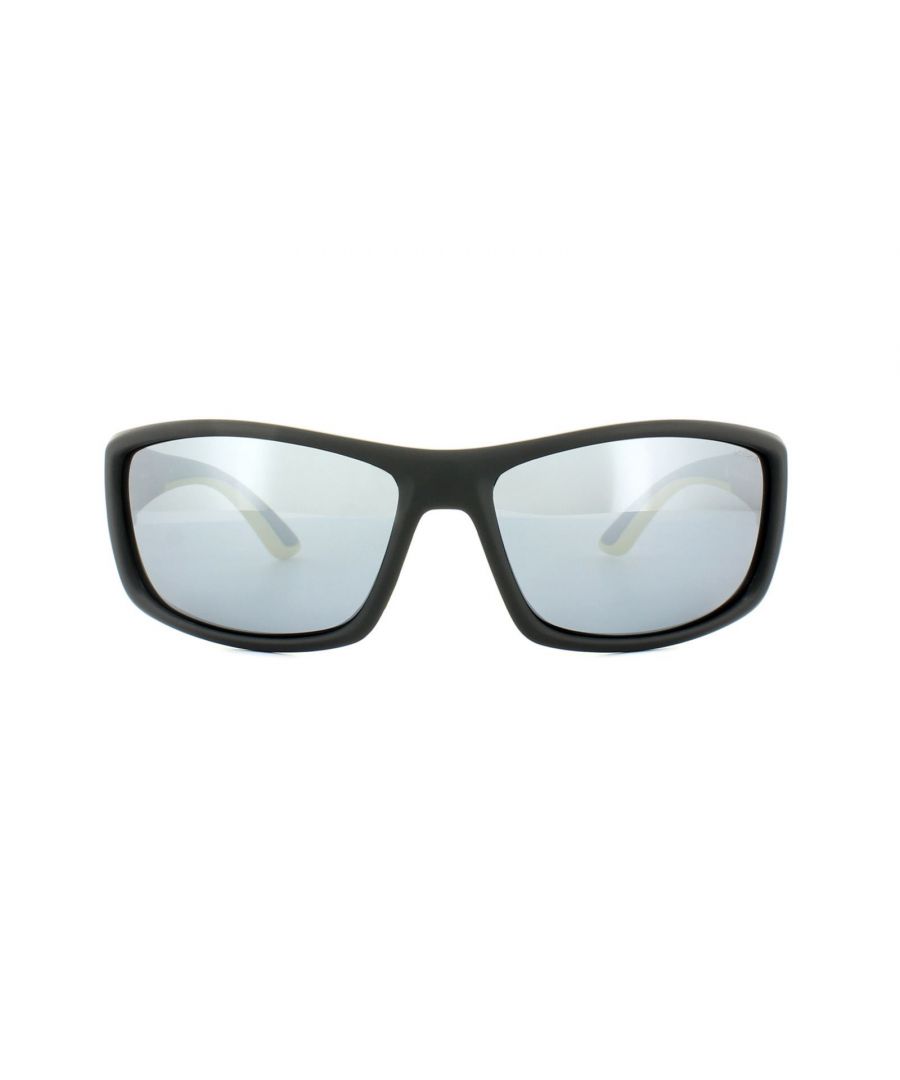 Polaroid Sport Wrap Mens Black Yellow Grey Silver Mirror Polarized Sunglasses - One Size