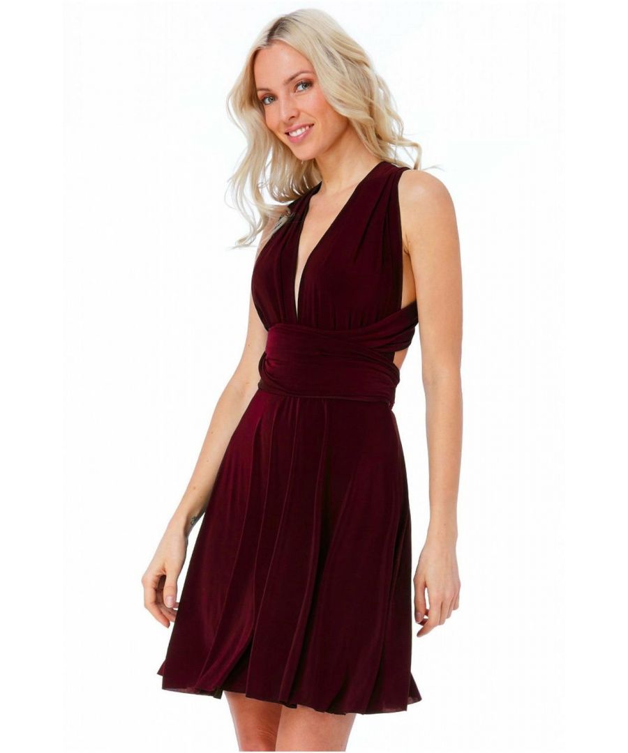 Get your summer wardrobe into full swing with this fun and flirty multiway mini dress by Goddiva. Taking a classic maxi multiway to a next level with is shorter length. This stunning wine mini dress is the perfect dress for the warmer months. Its multiway design gives you the opportunity to style this short dress as you see fit. This timeless piece is the one item of clothing that you need to pack in your suitcase for your summer holidays. Summer will not be the same if you do not have this stunningly classic dark wine casual dress. The best thing about this little wine dress is that it can be dressed up or down; wedges and clutch for a casual night out with friends, or flip flops and sun hat for your summer travels. Not to mention, this style is the winning choice for days out in the warmer months, paired with some trainers and denim jacket, you’ll be good to go.